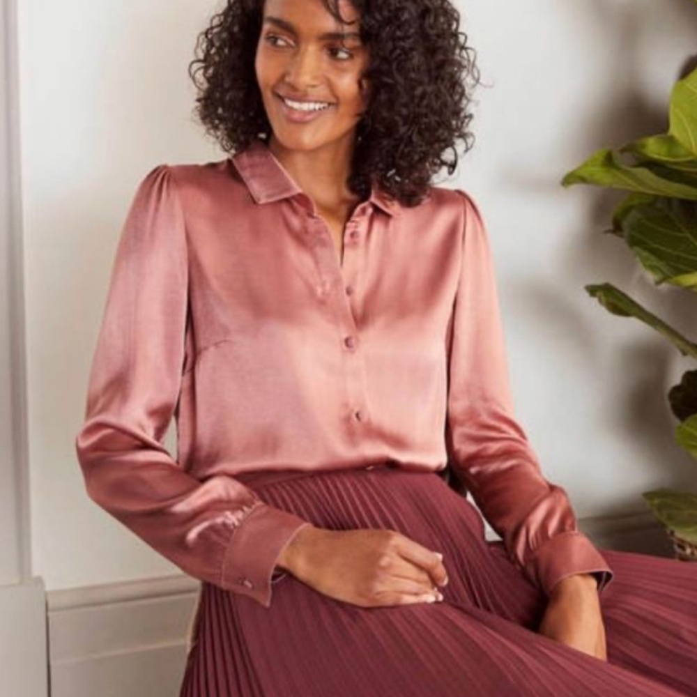 Boden Pink Satin Button Down Shirt
